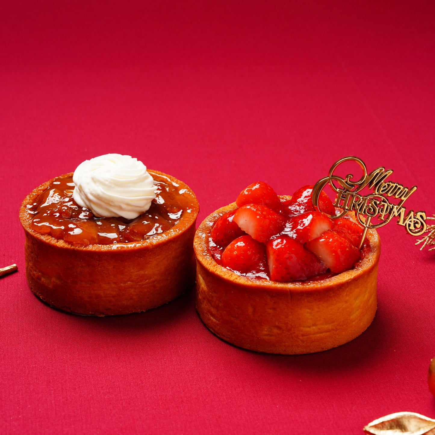 【Xmas限定ピック付＆クリーム添え】ミニタルト2個セット 長野県産いちご・タルトタタン