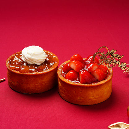 【Xmas限定ピック付＆クリーム添え】ミニタルト2個セット 長野県産いちご・タルトタタン